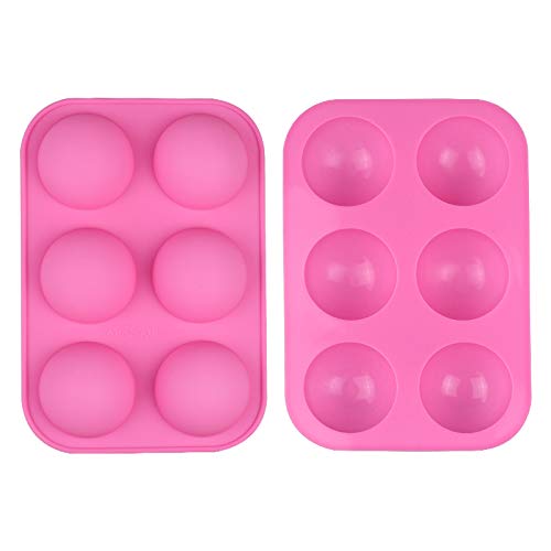 JOERRES Molde de silicona con 6 agujeros, 5 paquetes de moldes para chocolate, gelatina, pudín, jabón hecho a mano, cuenco de silicona con media bola (rosa)