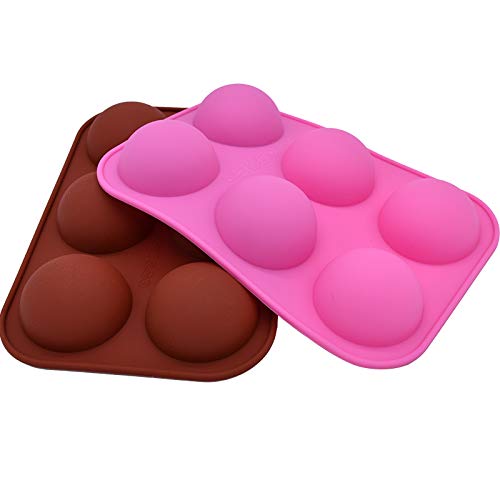 JOERRES Molde de silicona con 6 agujeros, 5 paquetes de moldes para chocolate, gelatina, pudín, jabón hecho a mano, cuenco de silicona con media bola (rosa)