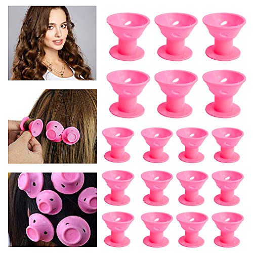 Joeyer 40 Pcs Rulos para el Pelo de Silicona, Sin Calor Sin Clip Rulos Magicos Cabello Largo, 20 Grandes + 20 Pequeños Flexibles Rizador Pelo (PINK)