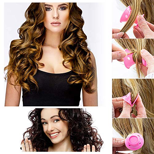 Joeyer 40 Pcs Rulos para el Pelo de Silicona, Sin Calor Sin Clip Rulos Magicos Cabello Largo, 20 Grandes + 20 Pequeños Flexibles Rizador Pelo (PINK)