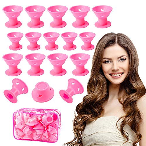 Joeyer 40 Pcs Rulos para el Pelo de Silicona, Sin Calor Sin Clip Rulos Magicos Cabello Largo, 20 Grandes + 20 Pequeños Flexibles Rizador Pelo (PINK)