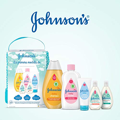 Johnson’s Baby Set de Regalo Mi Primera Mochila, champú Clásico 300ml + Aceite Corporal 300ml + crema protector de pañal de 100ml + loción y gel de baño Cotton Touch 50ml