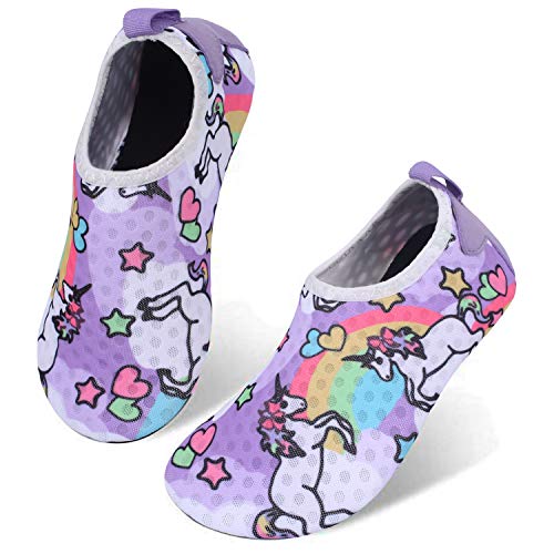 JOINFREE Niñas Adolescentes Slip on Suave Descalzo Aqua Calcetines para La Piscina de Playa Surf Yoga Mujeres(Unicornio Arcoiris,22-23)