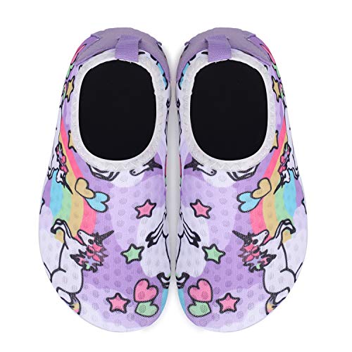 JOINFREE Niñas Adolescentes Slip on Suave Descalzo Aqua Calcetines para La Piscina de Playa Surf Yoga Mujeres(Unicornio Arcoiris,22-23)