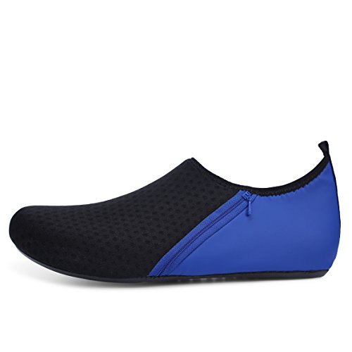 JOINFREE Zapatos de Agua para Hombre Zapatos de natación de Playa Calcetines de Aqua de Secado rápido Zapatos de Piscina para Surf Yoga Aeróbic Acuático Bolsillo Negro Azul EU 44-45