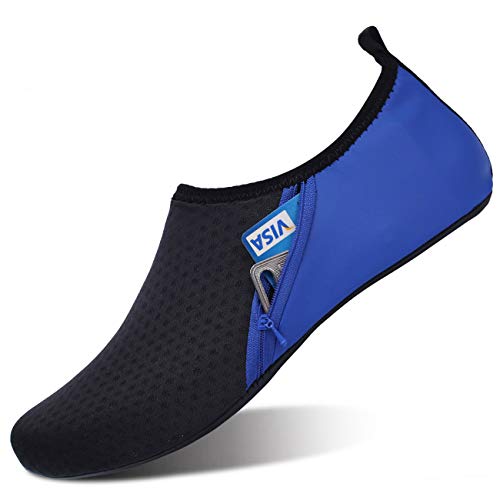 JOINFREE Zapatos de Agua para Hombre Zapatos de natación de Playa Calcetines de Aqua de Secado rápido Zapatos de Piscina para Surf Yoga Aeróbic Acuático Bolsillo Negro Azul EU 44-45