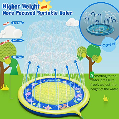 Jojoin Splash Pad, Almohadilla de Aspersión de 170 cm, Jardín de Verano Juguete para Niños, Aspersor de Juego de Verano, Engrosamiento de PVC (Amarrillo - Azul)