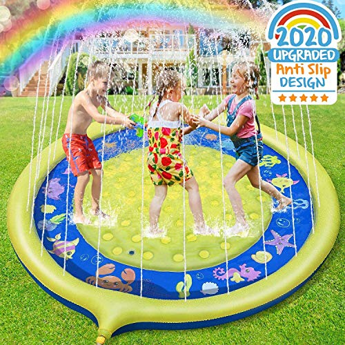 Jojoin Splash Pad, Almohadilla de Aspersión de 170 cm, Jardín de Verano Juguete para Niños, Aspersor de Juego de Verano, Engrosamiento de PVC (Amarrillo - Azul)