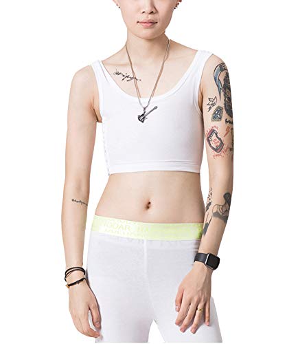 Jolie Cosplay FTM Lesbianas Chica Poco Femenina Sujetador Deportivo Bustier Binder de Pecho Chaleco Corto para Mujeres,Blanco,S