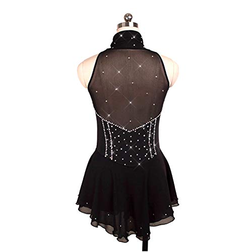 Jolie De Patinaje artístico Outfits Sin Mangas Ropa de Deporte Cristal Vestido del Funcionamiento de Patinaje para niñas y Mujeres,Negro,110cm