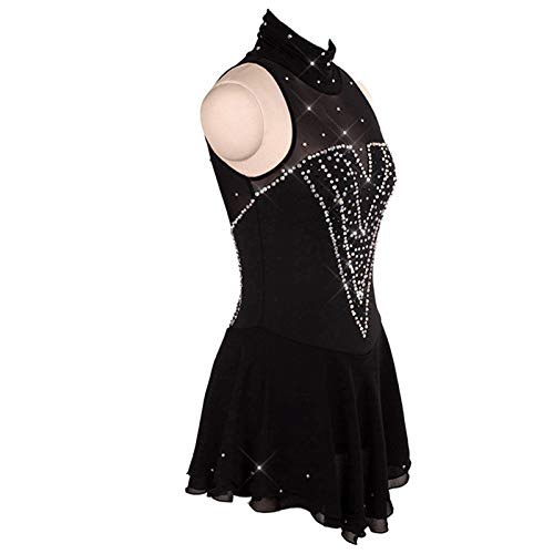 Jolie De Patinaje artístico Outfits Sin Mangas Ropa de Deporte Cristal Vestido del Funcionamiento de Patinaje para niñas y Mujeres,Negro,110cm