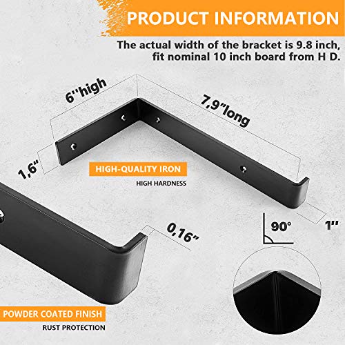 JOLIGAEA 4Pcs Shelf Brackets, 250mm Soportes De Estante, Montado en La Pared Soportes Estanterias, soportes de ángulo resistentes, Carga Máxima de Peso 110 kg Soporte Estanteria, Con Tornillos, negro