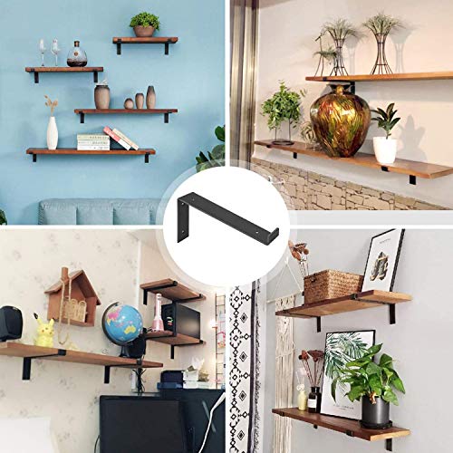 JOLIGAEA 4Pcs Shelf Brackets, 250mm Soportes De Estante, Montado en La Pared Soportes Estanterias, soportes de ángulo resistentes, Carga Máxima de Peso 110 kg Soporte Estanteria, Con Tornillos, negro