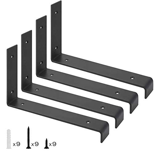 JOLIGAEA 4Pcs Shelf Brackets, 250mm Soportes De Estante, Montado en La Pared Soportes Estanterias, soportes de ángulo resistentes, Carga Máxima de Peso 110 kg Soporte Estanteria, Con Tornillos, negro