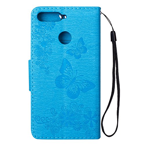 JOMA-E Shop Funda para Huawei Y6 2018, hecha en casa, de piel sintética con brillantes, con ranuras para tarjetas y función de soporte, funda protectora tipo libro para Huawei Y6 2018 (azul)