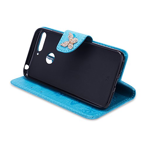 JOMA-E Shop Funda para Huawei Y6 2018, hecha en casa, de piel sintética con brillantes, con ranuras para tarjetas y función de soporte, funda protectora tipo libro para Huawei Y6 2018 (azul)