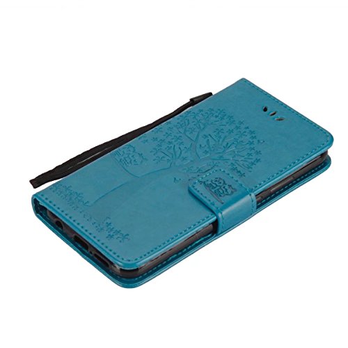 JOMA-E Shop Huawei P20 Lite - Funda para Huawei P20 Lite, diseño de búhos en relieve, piel sintética, función atril, para Huawei P20 Lite (azul)