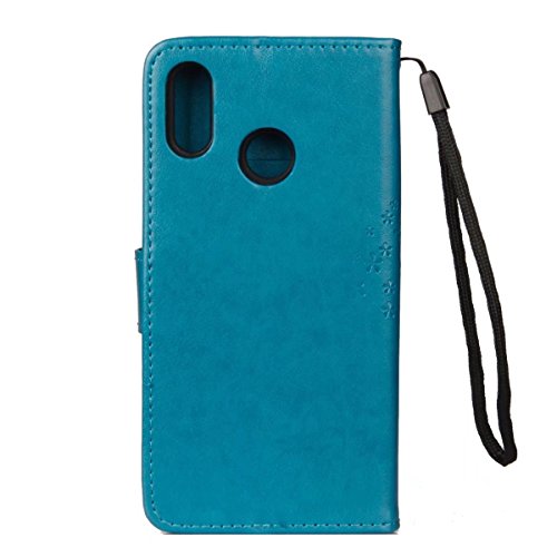 JOMA-E Shop Huawei P20 Lite - Funda para Huawei P20 Lite, diseño de búhos en relieve, piel sintética, función atril, para Huawei P20 Lite (azul)