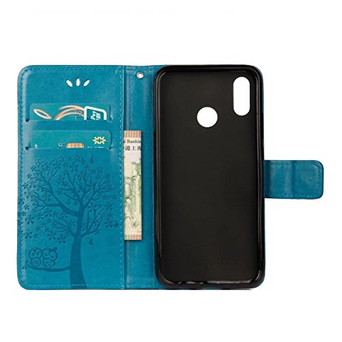 JOMA-E Shop Huawei P20 Lite - Funda para Huawei P20 Lite, diseño de búhos en relieve, piel sintética, función atril, para Huawei P20 Lite (azul)