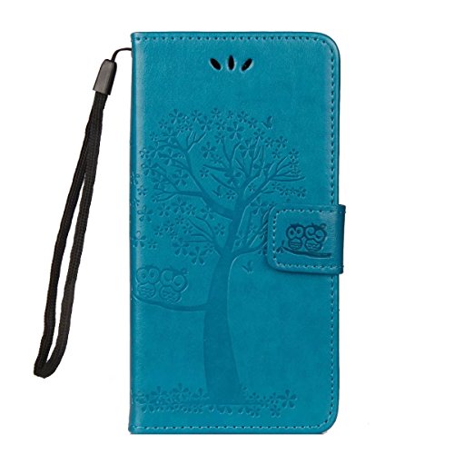 JOMA-E Shop Huawei P20 Lite - Funda para Huawei P20 Lite, diseño de búhos en relieve, piel sintética, función atril, para Huawei P20 Lite (azul)