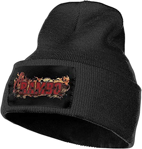 JONINOT Rambo Casual Winter Warm Knit Beanie Hat Lana Skull Cuff Cap Elástico Cómodo Sombrero de Trineo Negro