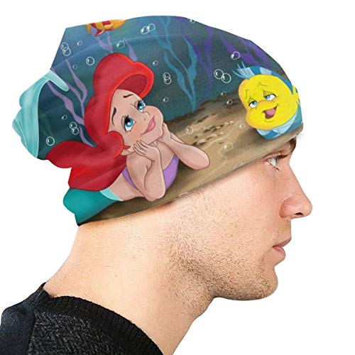 JONINOT Sirena de Dibujos Animados Lindo Gorro de Punto Multifuncional Ligero Gorro Casual Gorro de Calavera Suave luz Transpirable Unisex Sombreros Negro