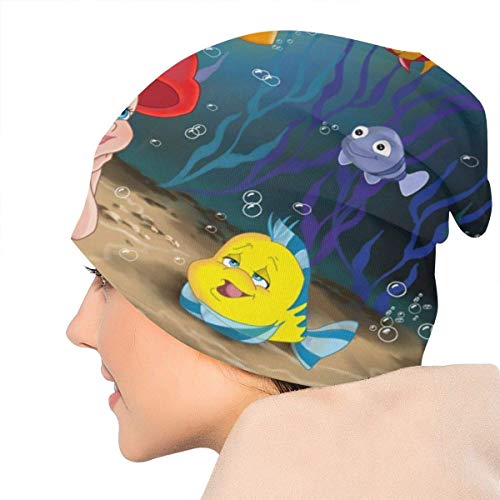 JONINOT Sirena de Dibujos Animados Lindo Gorro de Punto Multifuncional Ligero Gorro Casual Gorro de Calavera Suave luz Transpirable Unisex Sombreros Negro