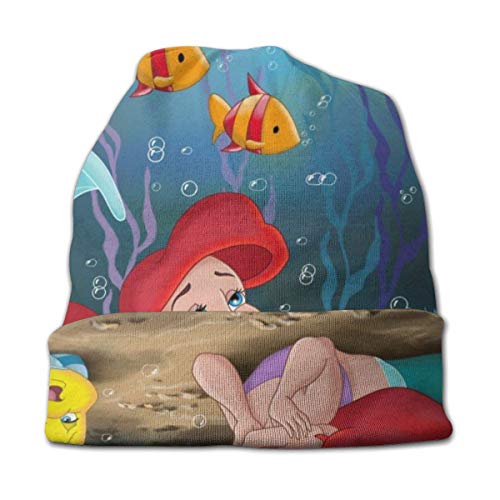 JONINOT Sirena de Dibujos Animados Lindo Gorro de Punto Multifuncional Ligero Gorro Casual Gorro de Calavera Suave luz Transpirable Unisex Sombreros Negro