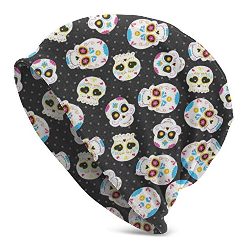 JONINOT Sugar Skull All Seasons Sports Slouchy Beanie Gorro de Punto Holgado de Gran tamaño Gorro de Calavera Hombres Mujeres