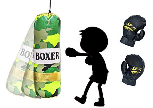 JOVAL - Saco de Boxeo Azul para Niños, Entrenamiento de MMA Muay Thai Kick Boxing y Artes Marciales con Guantes,Junior Punching Bag. (Verde)