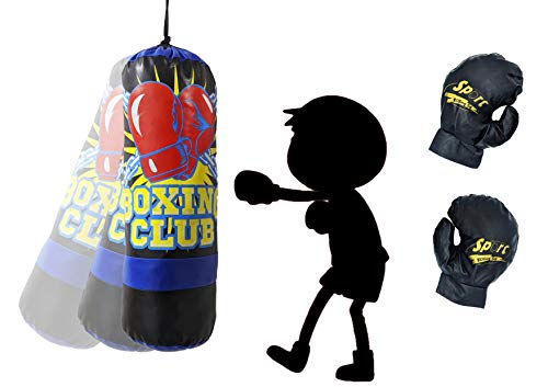 JOVAL - Saco de Boxeo Azul para Niños Grande, Entrenamiento de MMA Muay Thai Kick Boxing y Artes Marciales con Guantes,Junior Punching Bag.