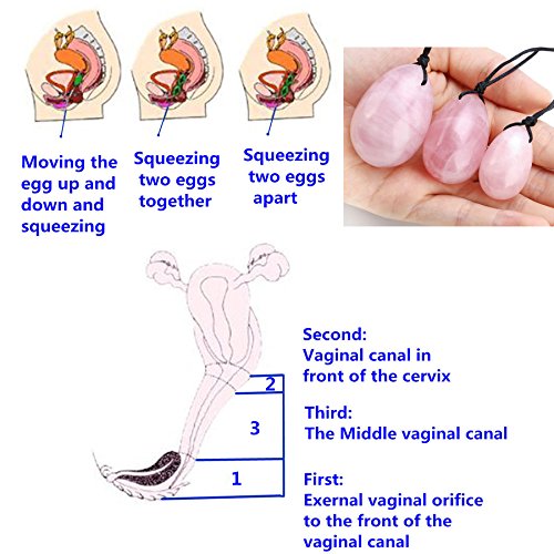 Jovivi 3pcs Cuarzo Rosa Huevo de Ioni percés con Cordel Body Exercise Egg para Mujeres reforzar los músculos del Suelo pélvico Kegel y contra la incontinencia urinaria + Gua Sha Piedras de Massge
