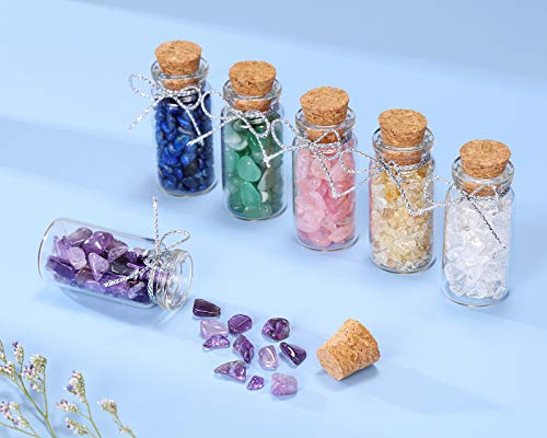 Jovivi - Juego de 6 mini cristales y piedras preciosas. Botellas de cristal. Kit de colección en caja de madera para curación de la meditación Chakra Reiki amuleto de la suerte