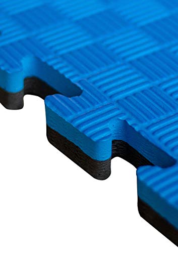 JOWY Lote 4 Piezas Estructura Tatami Puzzle para Gimnasio Artes Marciales Judo | Suelo Tatami Profesional 25mm | Color Azul y Negro Reversible Acabado 5 Líneas