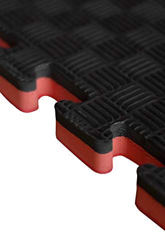 JOWY Lote 4 Unidades Estructura Tatami Puzzle con más Densidad para Gimnasio Artes Marciales Judo | Suelo Tatami Profesional 25mm Color Rojo y Negro Reversible