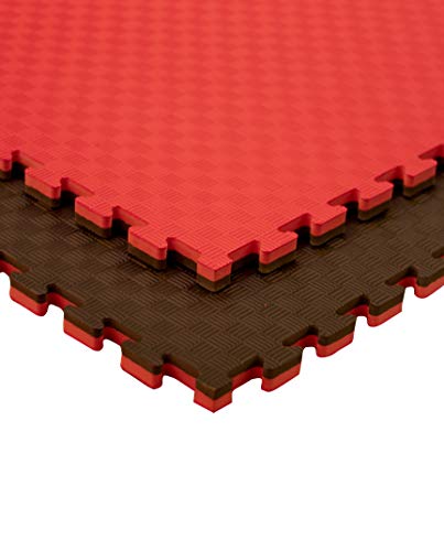 JOWY Lote 4 Unidades Estructura Tatami Puzzle con más Densidad para Gimnasio Artes Marciales Judo | Suelo Tatami Profesional 25mm Color Rojo y Negro Reversible