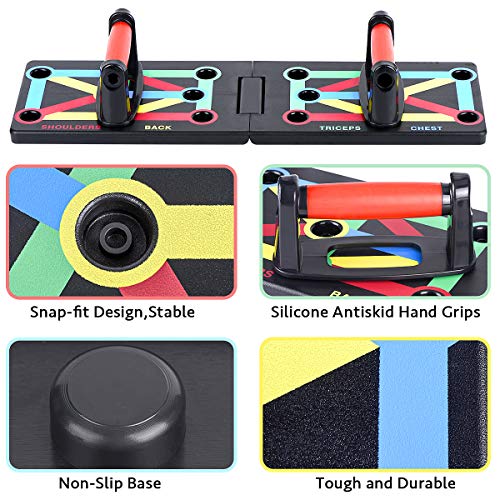 JoyCube Tabla de Flexiones Plegable 12 en 1 Push up Rack Board Sistema Portátil, con código de Colores, Multifuncional Músculo Entrenamiento de Fuerza del Brazo para Ejercicio en casa y Fitness