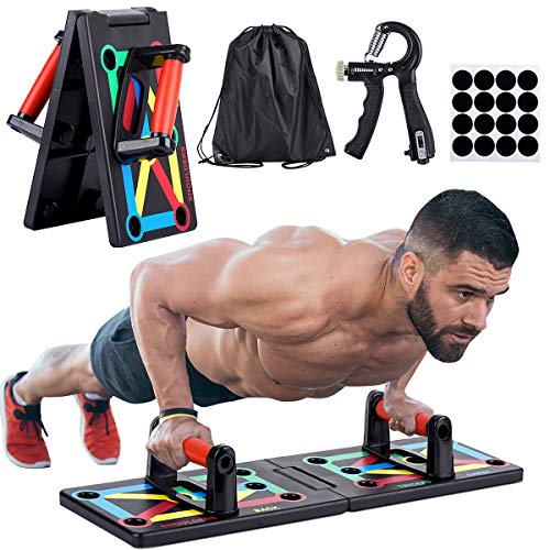 JoyCube Tabla de Flexiones Plegable 12 en 1 Push up Rack Board Sistema Portátil, con código de Colores, Multifuncional Músculo Entrenamiento de Fuerza del Brazo para Ejercicio en casa y Fitness