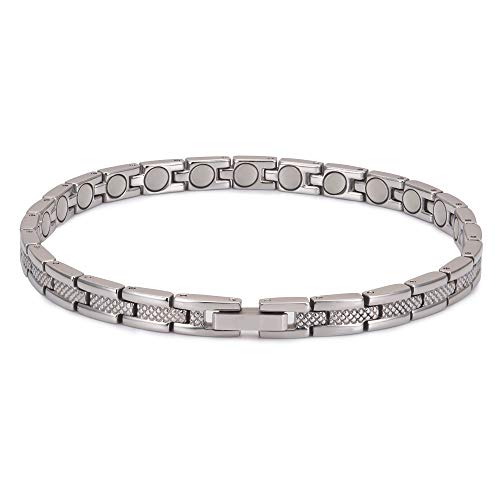 Joyería de Wollet - Pulsera magnética de acero inoxidable de 20 cm y 8 mm para mujer, pulsera de terapia magnética, 2000 gauss Joyería de Wollet - Pulsera magnética de acero inoxidable de 20 cm y 8 mm para mujer, pulsera de terapia magnética, 2000 gauss