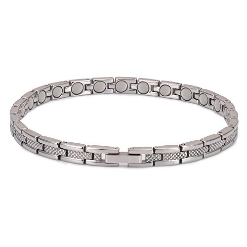 Joyería de Wollet - Pulsera magnética de acero inoxidable de 20 cm y 8 mm para mujer, pulsera de terapia magnética, 2000 gauss