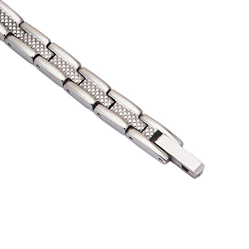 Joyería de Wollet - Pulsera magnética de acero inoxidable de 20 cm y 8 mm para mujer, pulsera de terapia magnética, 2000 gauss Joyería de Wollet - Pulsera magnética de acero inoxidable de 20 cm y 8 mm para mujer, pulsera de terapia magnética, 2000 gauss