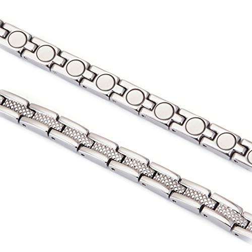 Joyería de Wollet - Pulsera magnética de acero inoxidable de 20 cm y 8 mm para mujer, pulsera de terapia magnética, 2000 gauss Joyería de Wollet - Pulsera magnética de acero inoxidable de 20 cm y 8 mm para mujer, pulsera de terapia magnética, 2000 gauss