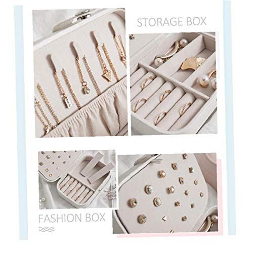 Joyero Organizador Pequeño Viaje Pu Cuero De La Joyería De Almacenamiento Caja De Collar De Anillos Aretes Pulseras De Imitación De Joyería De Cuero Caja De Regalo Muchachas Mujeres Blanco