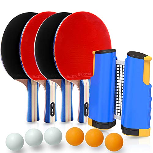 Joy.J Sport Conjunto de Tenis de Mesa con Red, 4 Raquetas + 6 Bolas/Pelotas de Tenis de Mesa + 1 Red Retráctil, Juego de Tenis de Mesa Portátil para Interior al Aire Libre Joy.J Sport Conjunto de Tenis de Mesa con Red, 4 Raquetas + 6 Bolas/Pelotas de Tenis de Mesa + 1 Red Retráctil, Juego de Tenis de Mesa Portátil para Interior al Aire Libre