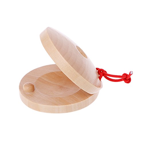 JOYKK Madera Castañuelas Percusión de Madera Flamenco Instrumento Musical Niños Juguetes para niños - Color de Madera