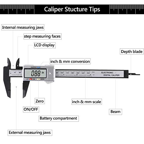 joylink Digital Vernier Calibre, Calibre Vernier Calibre Exterior Diámetro Interior Profundidad Electrónico Digital con Pantalla LCD Pie de Rey Digital Auto Off Inch/MM de 0-150mm joylink Digital Vernier Calibre, Calibre Vernier Calibre Exterior Diámetro Interior Profundidad Electrónico Digital con Pantalla LCD Pie de Rey Digital Auto Off Inch/MM de 0-150mm