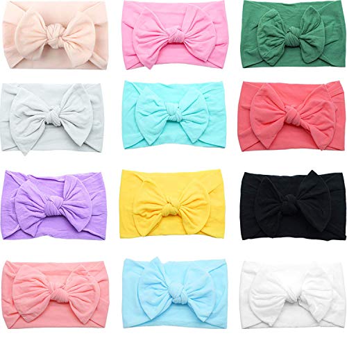 JOYOYO 12 Pcs Baby Headbands with Bows Wide Headbands Super Stretchy Soft Elastic Headbands and Hair Bows Baby Hair Accessories