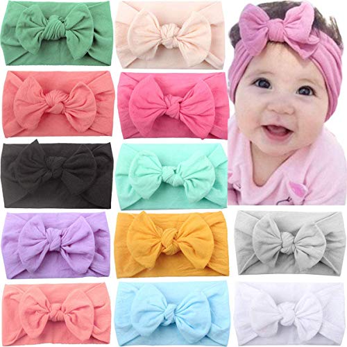 JOYOYO 12 Pcs Baby Headbands with Bows Wide Headbands Super Stretchy Soft Elastic Headbands and Hair Bows Baby Hair Accessories