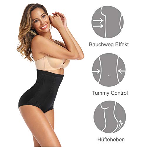 Joyshaper - Braguitas para mujer con forma de figura, cintura alta, braguitas con efecto de vientre Negro L