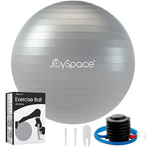 JOYSPACE Pelota de Ejercicio Anti-explosión Pelota de Pilates Fitness Yoga Embarazo Equilibrio Entrenamiento Anti-Burst Fitball Balon de Gimnasia con Bomba Rápida,55cm-Gris